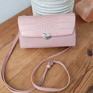 Pink Leather Crossbody mini Brighton purse with Heart clasp